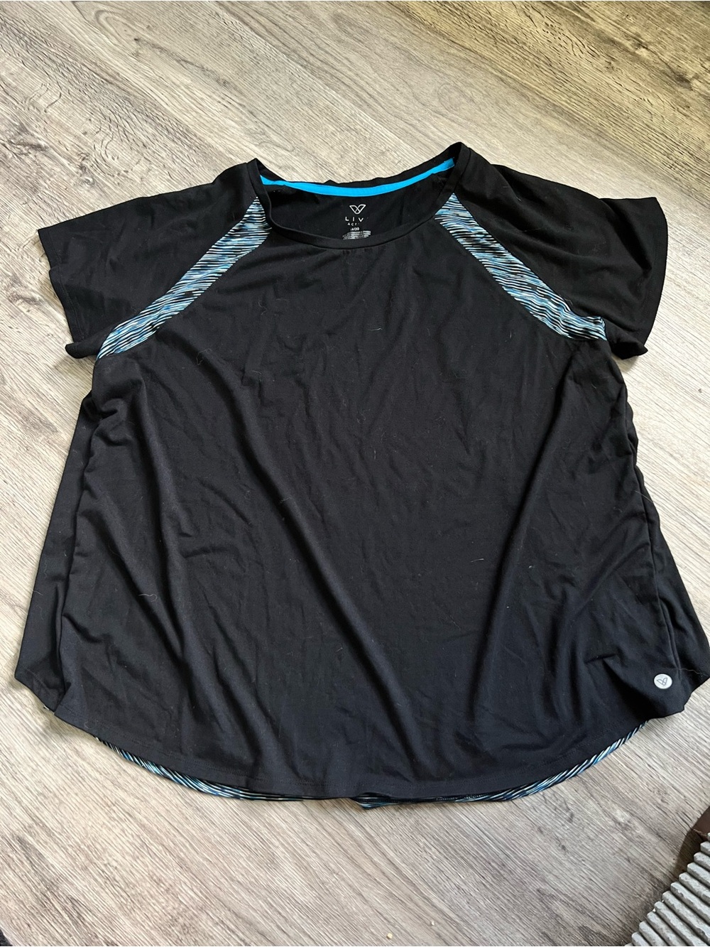 Livi Active Black Athletic Short Sleeve Top with Blue Trim